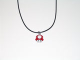 Super Mario Red Super Mushroom Necklace with Black Cord
